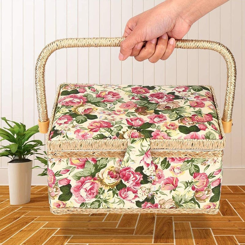 Flrhsjx Large Sewing Basket with Accessories, Sewing Organizer Box for Sewing Supplies and DIY Crafting Tools Storage Christmas Gift for Sewing Craft Lovers green - Image 5